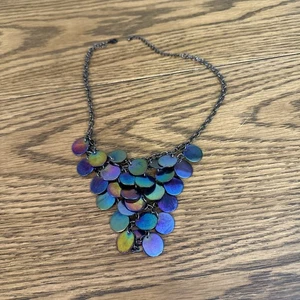Ladies Purple Ladder Necklace Iridescent Beads Gunmetal Chain ~ 18" - Picture 1 of 6