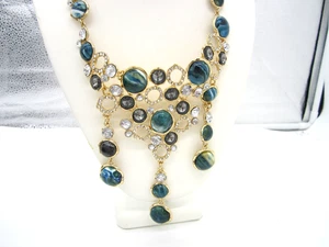 Nachlass fabelhafte goldfarbene moosgrüne Strass Halsband Statement Halskette - Bild 1 von 5