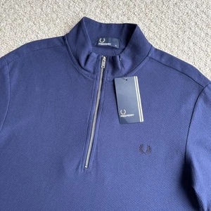 Polo Fred Perry zip blu navy manica corta mod anni 60 uomo media nuova con etichetta - Foto 1 di 16