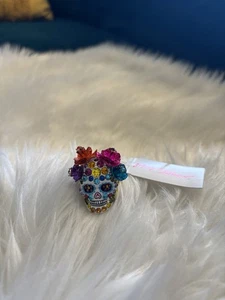 NEU Betsey Johnson Pave Kristall Totenkopf & Blumen Stretch Ring - Bild 1 von 4