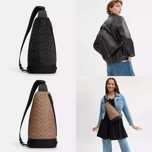 Neu mit Etikett Coach CY801 Dominic Sling-Pack aus charakteristischem Canvas glattem Kalbsleder 350 $ - Bild 1 von 39