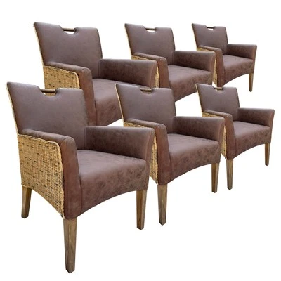Rattanstuhl Stuhl Set 6 Stück Polsterstuhl mit Armlehnen Darwin Esszimmer Polste - Bild 1 von 4
