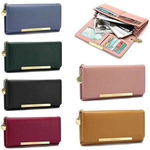 PU Leather Zipper Clutch Bag Solid Color Female Long Purse Female - Picture 1 of 12
