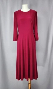 Lauren Ralph Lauren Kleid Damen 8 Burgund Midi Fit & Flare Schlüsselloch Minimalistisch - Bild 1 von 11