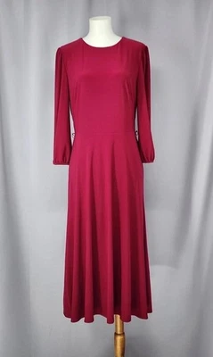 Lauren Ralph Lauren Dress Womens 8 Burgundy Midi Fit & Flare Keyhole Minimalist - Image 1 of 4