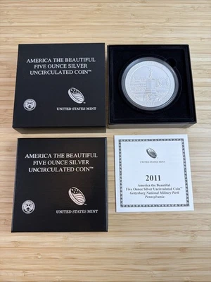 America the Beautiful Five Ounce Silver Quarter Coin Gettysburg 2011 NP6 - Image 1 of 4