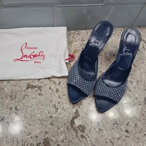 CHRISTIAN LOUBOUTIN Pantoletten dunkelblau Kristall VERZIERT Stilettoabsatz Gr. 40 - Bild 1 von 13