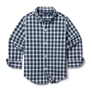 NWT Boy's Janie & Jack Tartan Plaid Poplin Button Down Shirt Preppy Navy 12 - Picture 1 of 9