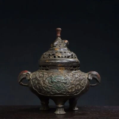 7.1"Antique qing dynasty Bronze qianlong mark Elephant Three foot Incense Burner - Image 1 of 4