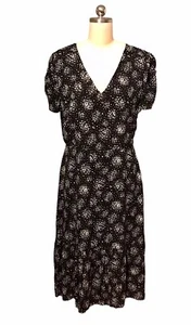 EVERLY Black Cap Sleeve Midi Dress Lined Y2K Geometric Print Flowy Women’s Sz L - Picture 1 of 9