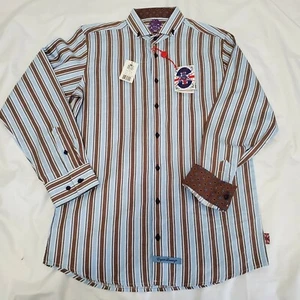 Camisa manga larga English Laundry talla 16 botones a rayas azul marrón - Imagen 1 de 6