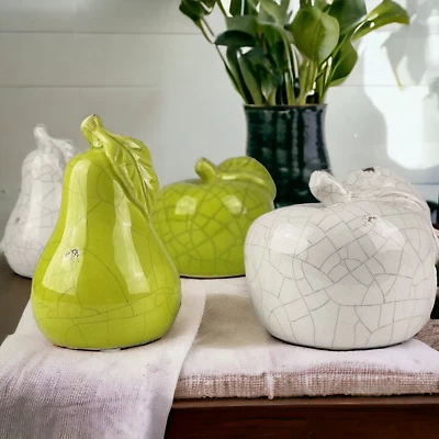 4er Set Deko Birne Apfel Keramik Birnen Äpfel Tischdeko Herbstdeko Dekofiguren - Bild 1 von 4