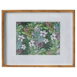 Tropical Flowers Framed Artwork Large - Glass Wood 58 x 73cm Floral Hibiscus - Picture 1 of 2