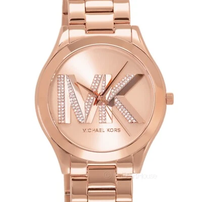 Reloj Michael Kors Slim Runway Pave Cristales, Esfera Logo MK, Banda Oro Rosa Foto 1 de 4