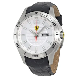 Ferrari Scuderia Silver Dial Black Leather Men's Watch - Picture 1 of 1