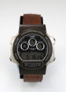 Casio Watch Men W-727H Gray Plastic 100m Brown Leather Alarm Date Light Quartz - Picture 1 of 6