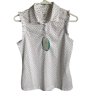 Greg Norman golf shirt sleeveless SZ Small top white umbrellas New w/ Tags (My) - Picture 1 of 5