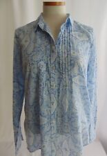 Eddie Bauer Womens Blouse Medium 100% Cotton Paisley Print Light Blue Shirt