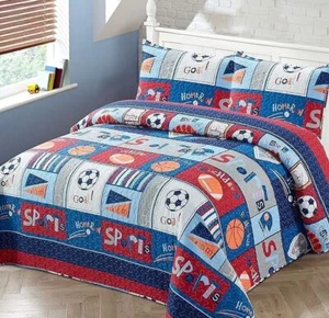 Kids Coverlet Set in Bags w/Shams Microfiber Reversible Comforter Set for Boys & - Picture 1 of 5