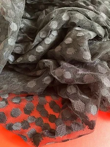 Vintage Black Lace Tulle Dot Spotted Ladybug Novelty Fabric 3 Yards - Picture 1 of 9