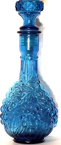 Botella decantadora de uvas de vidrio azul vintage con tapón aprox. 12,5" de alto - Imagen 1 de 7