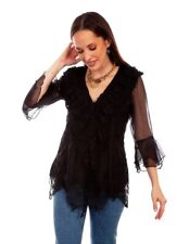 Scully Western Shirt Womens 3/4 Sleeve Crochet Lace Blouse F0_HC752