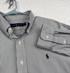 Ralph Lauren Men's Retro 2000's Black White Stripe Lg Button Down Shirt PONY - Picture 1 of 17