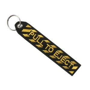 Pull to Eject Embroidered Key Chain Keyring Luggage Tag Zipper Pull Bag Key Ring - Picture 1 of 2