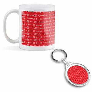Mug & Round Keyring Set - Red Arrow Pattern Boho Hippy Print  #46236