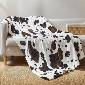 Cow Print Throw Blanket Non Shedding Fleece 330gsm Thick Blankets Wes - Picture 1 of 11