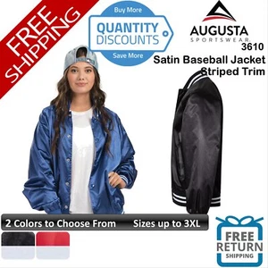 🔥 Augusta Sportswear Unisex Satin Baseball Jacket Striped Trim Up To 3XL 3610 - Picture 1 of 11