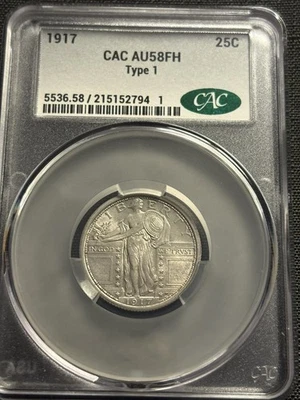 1917 P  Type 1 Quarter Dollars Standing Liberty Quarter CAC,  AU-58 FH - Image 1 of 4