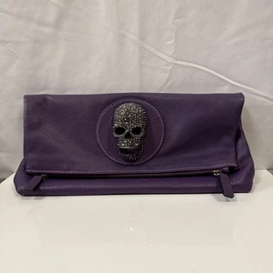 Thomas Wylde Purple Skull Diamanté Clutch Bag Y2K - Picture 1 of 5