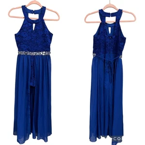 Royal Blue Formal Girls Sleeveless Romper Wrap Skirt Size 16 - Picture 1 of 7