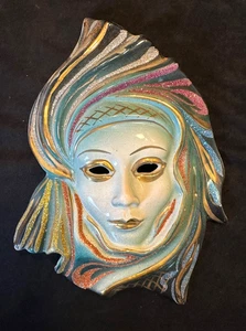 Handcrafted Porcelain Venetian Face Mask Wall Art - Artist Signed - Picture 1 of 7
