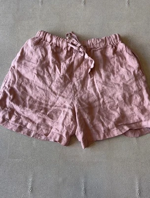 ZARA HOME PANTALONES CORTOS DE LINO CINTURA ELÁSTICA ROSA MALVA TALLA M Foto 1 de 4