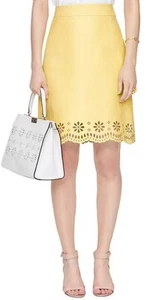NWT Kate Spade Madison Ave Carice Skirt Butter Yellow Leather Floral A Line 0 - Picture 1 of 11
