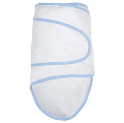 Manta Miracle Swaddle Blanket, blanca con encuadernación azul Foto 1 de 3