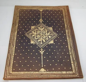 Reddish Brown Hand Tooled Supple Leather Moroccan 22K Gold Embossed Portfolio - Picture 1 of 8