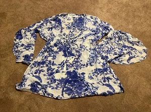 NWT Blue Island Beach Coverup Dress Blue White 100% Rayon Floral women XL - Picture 1 of 8