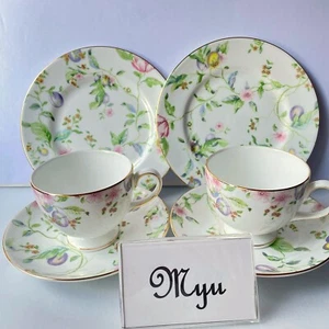 Wedgwood Sweet Plum Trio Set Cup & Saucer Plate Pair Set 6 pcs Leigh UNUSED - Picture 1 of 8