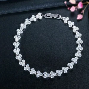 9Ct Lab Created VVS1 Diamond 3 Stone Mickey Mouse Bracelet 14k White Gold Plated - Picture 1 of 7