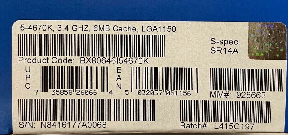 Intel BX80646I54670K SR14A Core i5-4670K Processor 6M Cache, up to 3.80 GHz NEW - Image 1 of 1