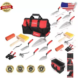 Complete 12PC Masonry Hand Tool Set with Trowels and Heavy-Duty Tool Bag - Picture 1 of 9