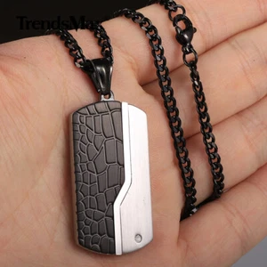 Stainless Steel Dog Tag Pendant Necklace Military Curb Chain Rectangle Charm New - Picture 1 of 13