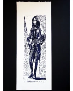 Original linoleum block print BEATLES GEORGE HARRISON W/ GRETSCH GUITAR - Picture 1 of 3