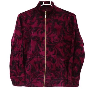 Karen Scott Sport Long Sleeve Scrolls Mock Neck Jacket, Petite Medium, Berry - Picture 1 of 3