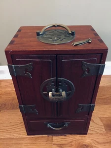 VTG Chinese Huali wood 5 drawer Dressing case Jewelry Box 12"H w/ Lock & Key - Picture 1 of 6
