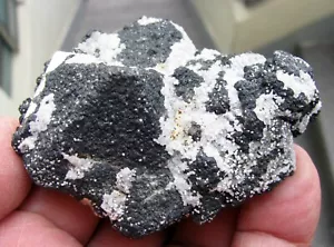 BLACK SPHALERITE scattered on PYRITE OCTAHEDRAL CRYSTALS - PERU....HUANZALA MINE - Picture 1 of 12