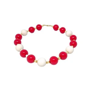 Monet Cherry Red and White Necklace Vintage Lucite Chunky Beaded 17in - Picture 1 of 4